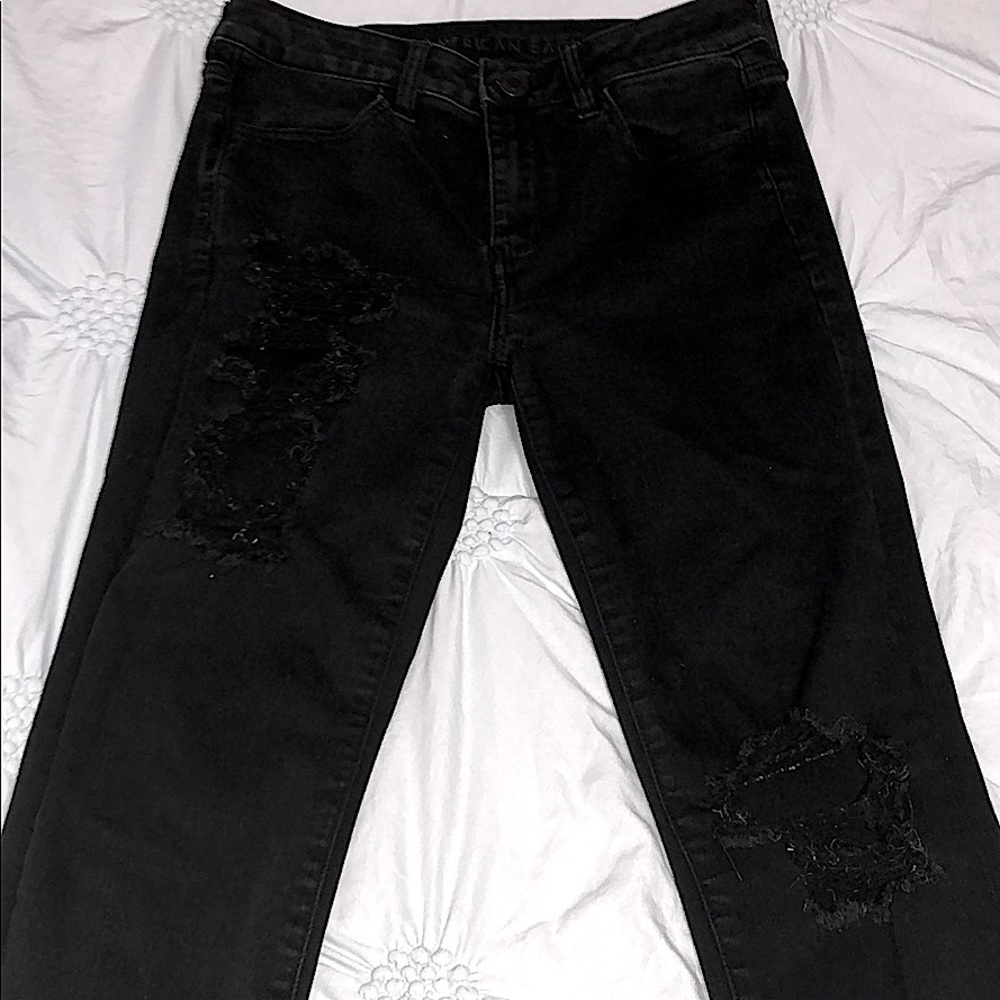 Black stretchy ripped distressed pants